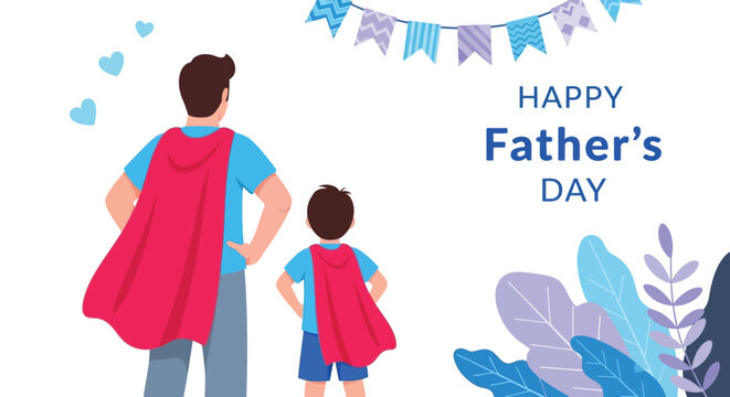 Happy fathers day superhero dad and son illustration
