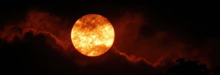 Fiery orb piercing dark clouds