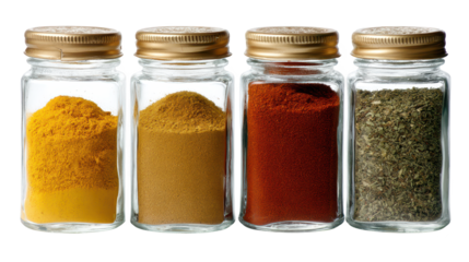 Vibrant spice rack display, glass jars filled with colorful, aromatic ingredients for culinary creations