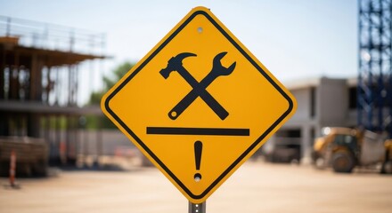 Construction Site Warning Sign with Tools Icon