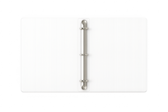 White open binder with metal rings on transparent background