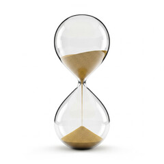 Clear hourglass with flowing sand, representing time management, deadlines on transparent background
