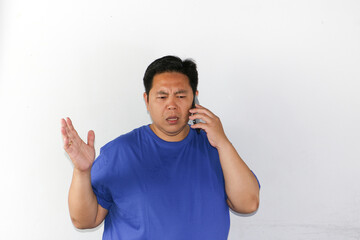 Fototapeta premium Various expression and gesture of asaian guy wering blue tshirt