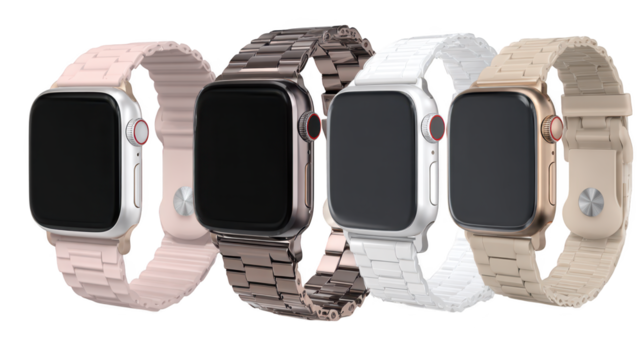 Showcase of four vibrant apple watch bands in diverse and stylish color options four