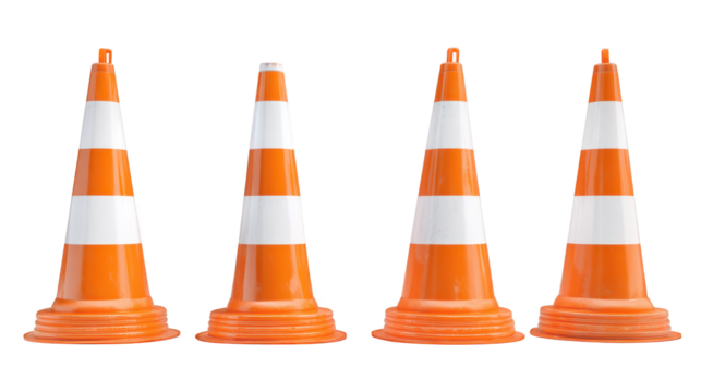 Bright orange and white traffic cones, ensuring safety roadway organization vibrant