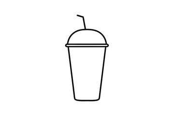 Simple single line drawing a disposable cup with a dome lid straw drink beverage