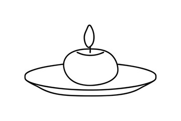 Simple single line drawing a lit candle a plate light flame