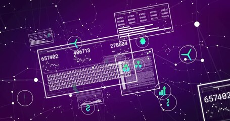 Rectangles appearing on grid, keyboard updating metrics, icons grouping and visualizing data flow - Powered by Adobe