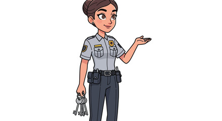 Cartoon female police officer holding keys vector art