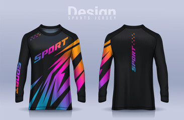 t-shirt sport design template, Long sleeve soccer jersey mockup for football club. uniform front and back view,Motocross jersey.
