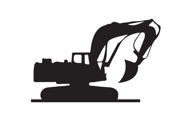 Excavator machine art silhouette vector on white background