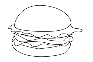 Simple single line outline drawing a hamburger a food