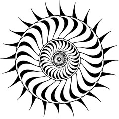 Floral Mandala Illustration: Layered Symmetrical Design. Black and White.