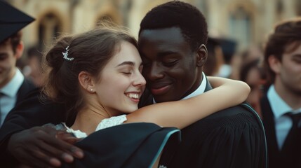 Fototapeta premium Affectionate embrace at graduation ceremony.