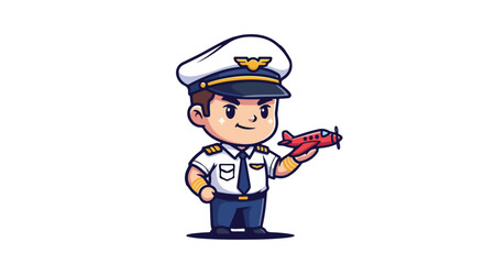 Cute Cartoon Pilot Character VECTOR Holding a Red Toy Airplane