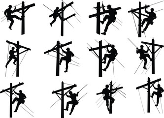 set of vector silhouettes of warrior with sword