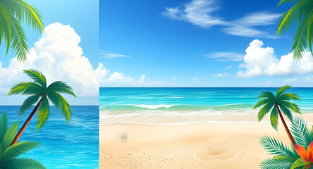 beach holiday background, palm silhouette background, paradise island background, palm trees with sunshine, summer beach wallpaper, tropical scenery with palm trees, vacation summer background, exotic