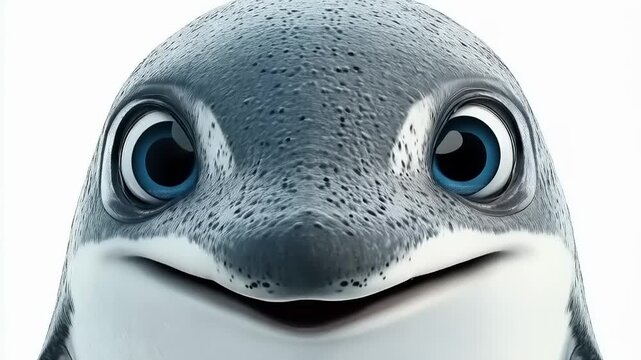 Charming cartoon shark face with bright blue eyes and a friendly smile