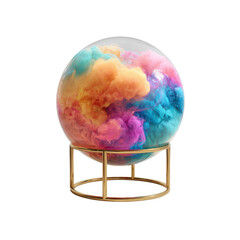Enchanting Colorful Ink Swirls in Glass Orb on Gold Stand