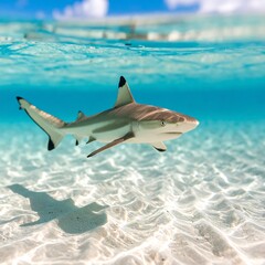 Fototapeta premium Shark swimming in shallow, clear water