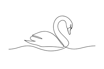 Single line drawing a swan swimming water bird animal