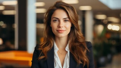 A woman with long hair and a formal outfit stands confidently with her arms crossed in a contemporary office setting. She exudes professionalism and self-assurance - Powered by Adobe