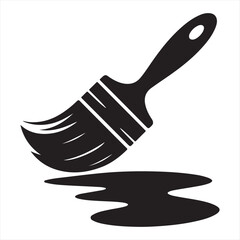 Monochrome Paintbrush with Paint Splatter Artwork Illustration for Creative Projects and Home Improvement Designs