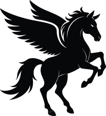 Majestic pegasus silhouette on white background