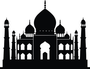 Taj mahal silhouette on a clean white background