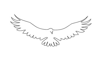 Single line outline a bird with wings spread wide in flight eagle hawk