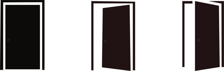 door vector icon set.Door Construction House line icon Minimalist single line drawing of a modern door Open door silhouette icon with a single dot knob single closed door icon vector