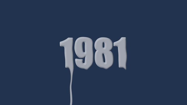 liquid text 1981 animation colorful background. glowing number text background 4k video animation. 1981 animation liquid text transparent background