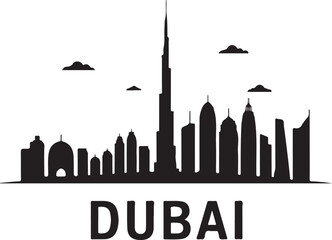 Dubai UAE skyline silhouette cityscape vector illustration black on white