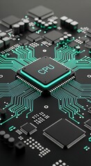Cutting-edge CPU microchip with glowing circuits for high-tech innovation concepts and powerful computer design