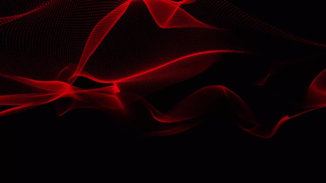 Technology digital red wave background concept.Beautiful motion waving dots texture with glowing defocused particles. Cyber or technology black background.