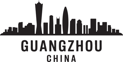 Fototapeta premium Guangzhou skyline horizontal banner cityscape vector black on white
