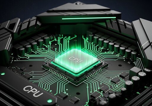 Powerful glowing CPU processor, a modern technology core for high performance computing and innovation