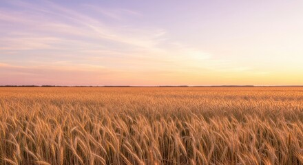 Naklejka premium Golden wheat field under a pastel sunset sky pastel sky agriculture