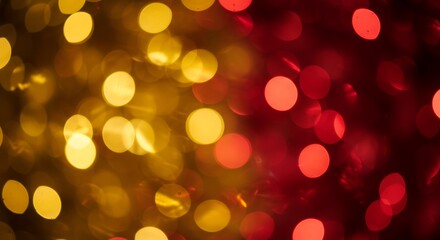 Abstract bokeh of festive lights in gold and red, warm holiday glow