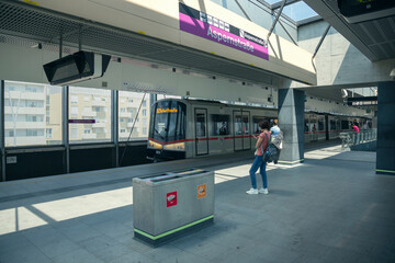 Vienna, Austria - June 14, 2023: View of Aspernstrasse Metro station in Vienna