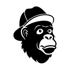 Gorilla head in a cap cut out silhouette. Ape, monkey character mascot