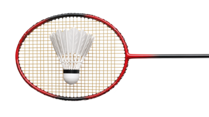 Dynamic badminton action, racket and shuttlecock in midflight