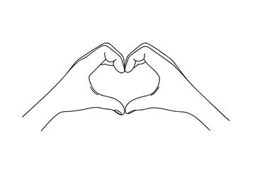 Single line outline hands forming a heart shape love gesture