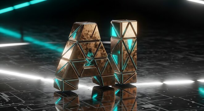 Futuristic AI concept with luminous geometric design for cutting-edge technology innovations and artificial intelligence