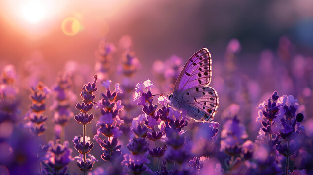 A_butterfly_perched_on_a_blooming_lavender