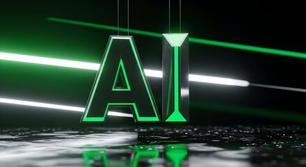 Dynamic AI technology letters with glowing green accents for innovative tech company branding solutions