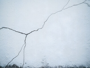 Cracked white wall showcasing signs of wear and age in an urban setting during daylight hours