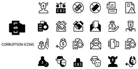 Corruption simple concept 24 Black and White color icons set .Vector illustration.	
