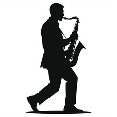 Naklejka premium Silhouettes of Saxophone Players, Isolated on White Background, Jazz Musicians