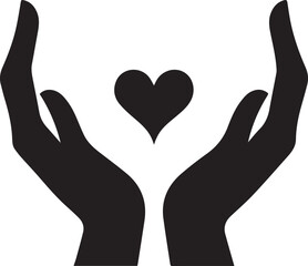 Hands holding a Black color heart symbol of love and care